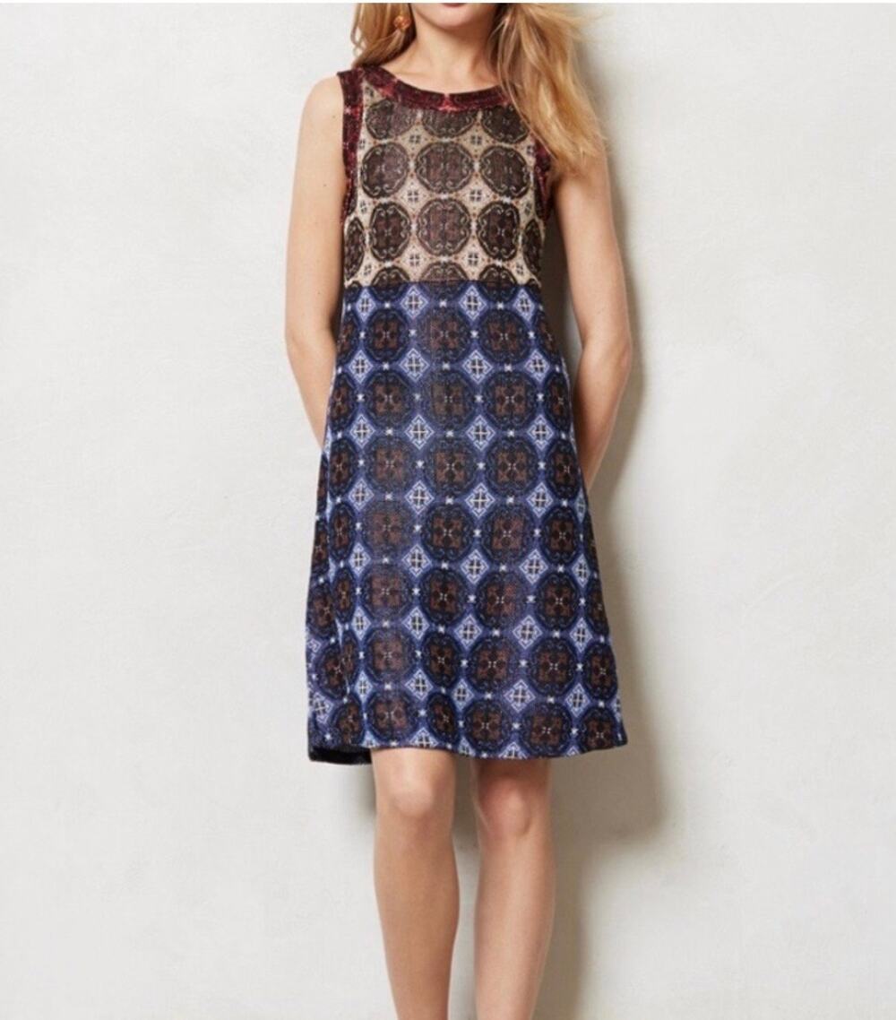 Anthropologie Cecilia Prado geometric knit sleeveless mini dress Sz. S p